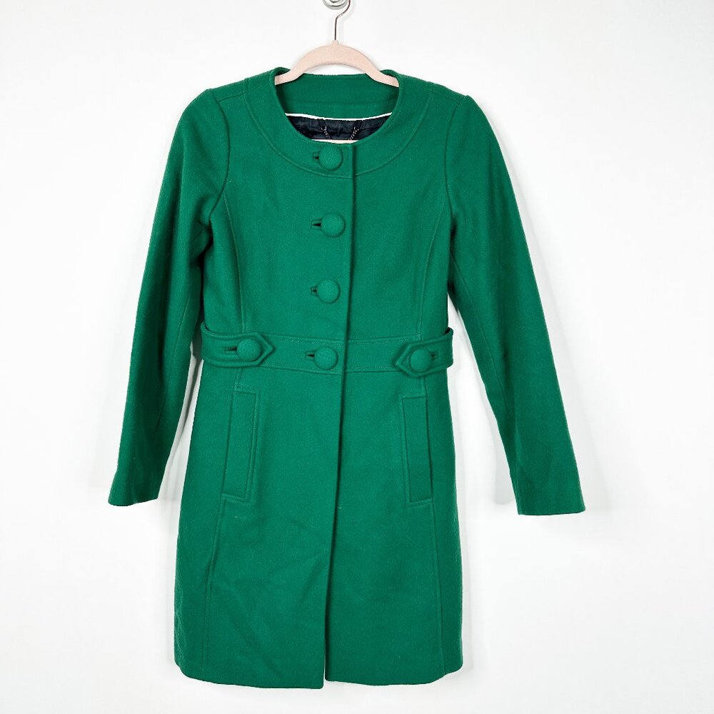 Banana Republic Woold Blend Collarless Coat Emerald Green XS #1563 - Picture 2 of 8